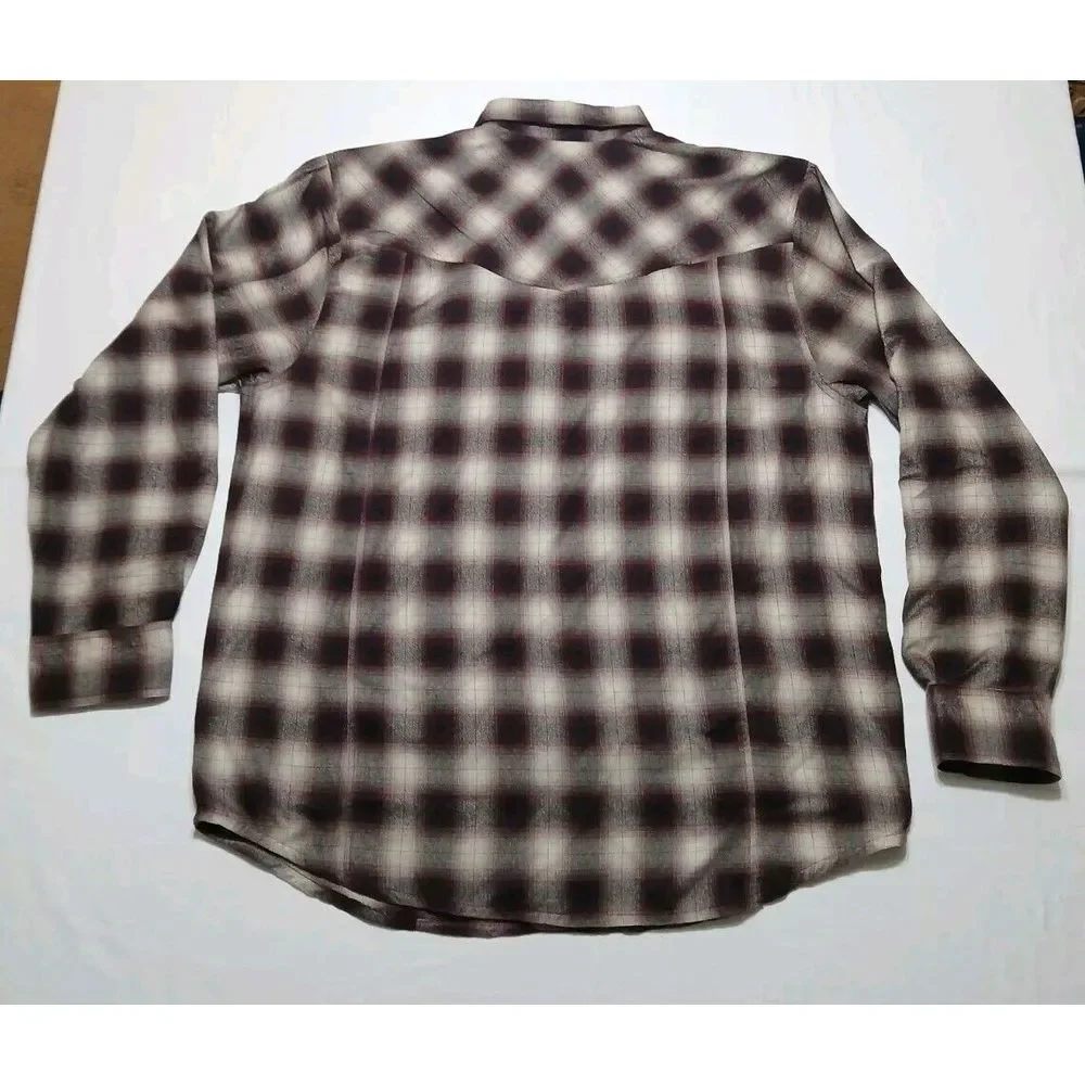 Outback Trading Company Mens XXL Western‎ PearlSnap Burgundy Long Sleeve Flannel